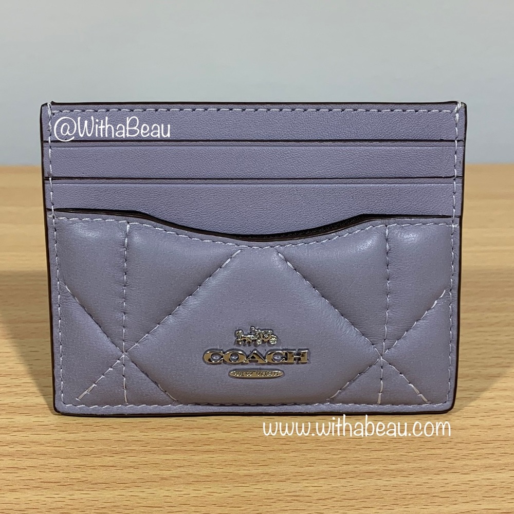 Coach Slim ID Card Case with Puffy Diamond Quilting  - Silver/Mist